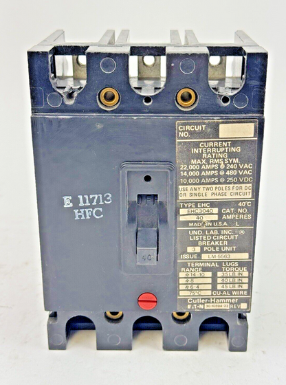 CUTLER-HAMMER / EATON - EHC3040 - CIRCUIT BREAKER - 40A/ 480 VAC/ 3 POLE