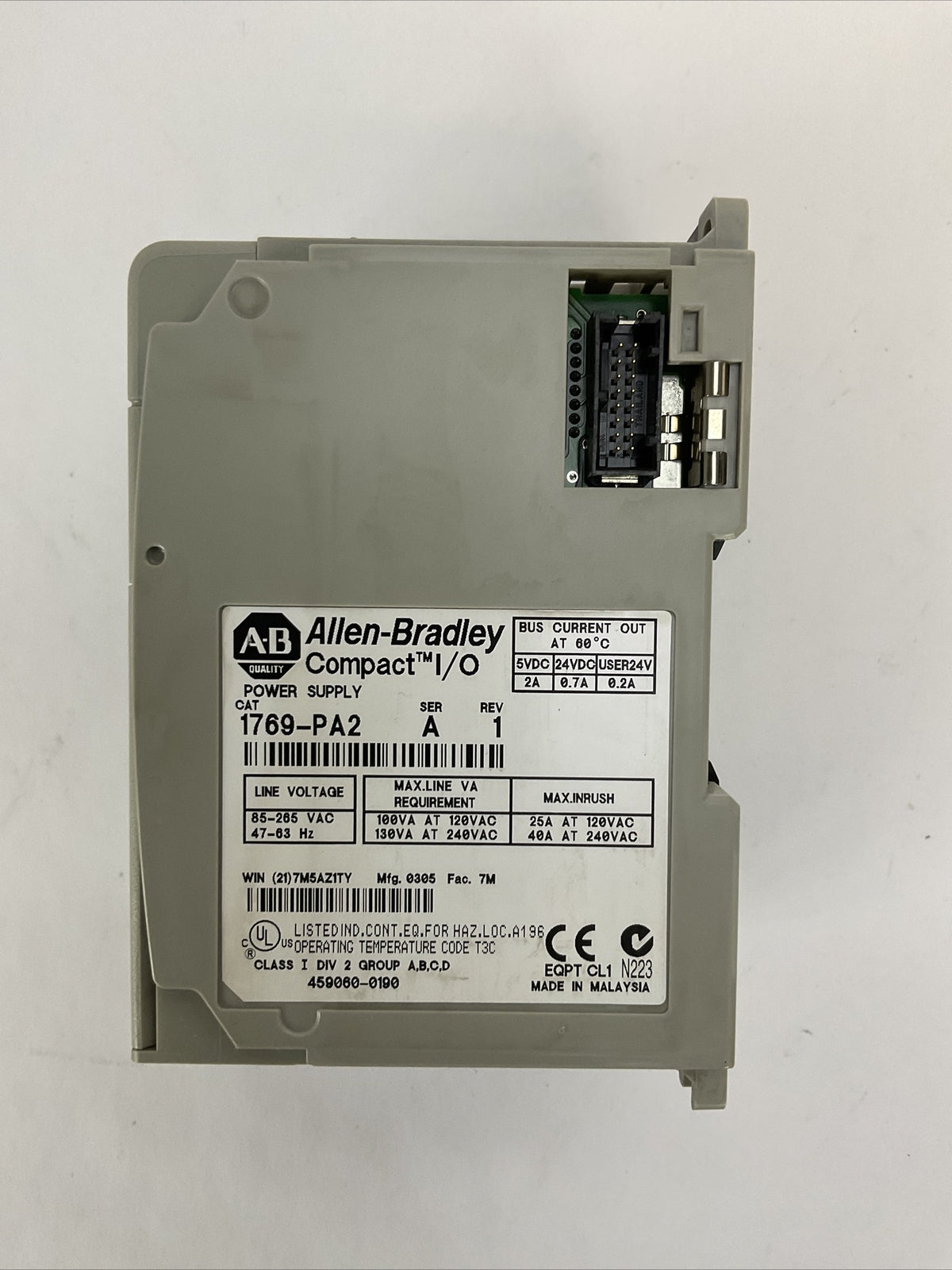 ALLEN BRADLEY 1769-PA2 SER A REV 1 COMPACT I/O POWER SUPPLY