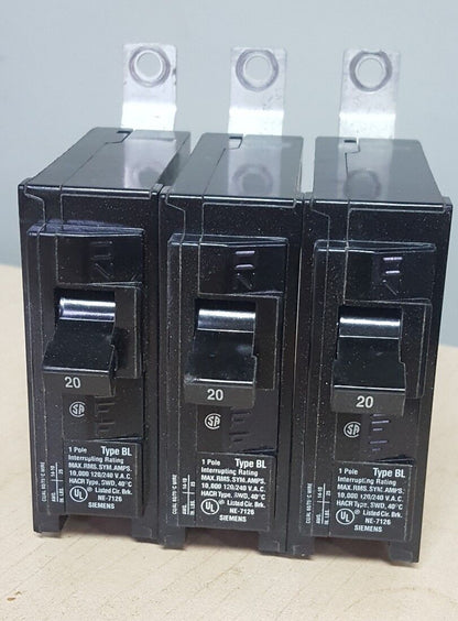 Siemens 20 AMP Circuit Breaker 1 Pole Type BL LOT OF 3