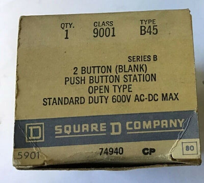 SQUARE D 9001 B45 2 BUTTON PUSH BUTTON STATION 600VAC-DC SER.B