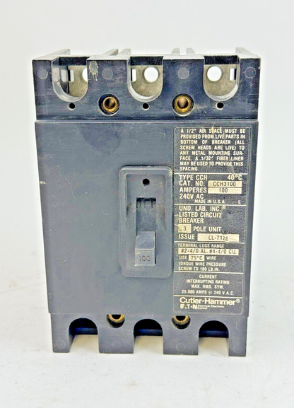 CUTLER-HAMMER / EATON - CCH3100 - CIRCUIT BREAKER - 100A/ 240 VAC/ 3 POLE