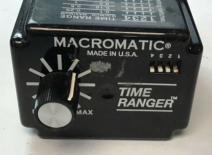 MACROMATIC SS-60222 TIME DELAY RELAY PROGRAMMABLE 120VAC 10A TIME RANGER LOTOF3