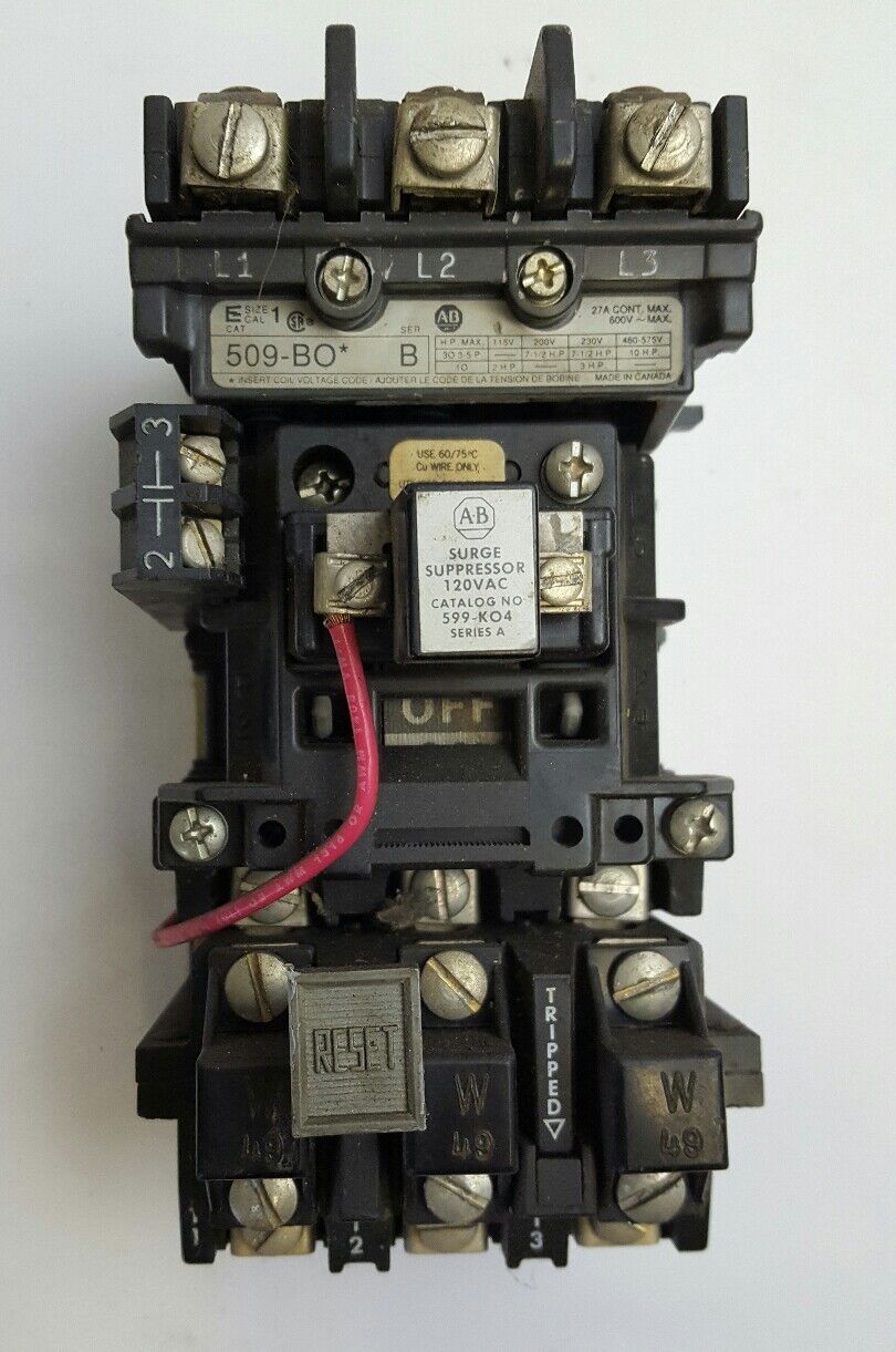 Allen-Bradley - NEMA Size 1, Cat.#509-BO, Series B Starter - 120 VAC Coil