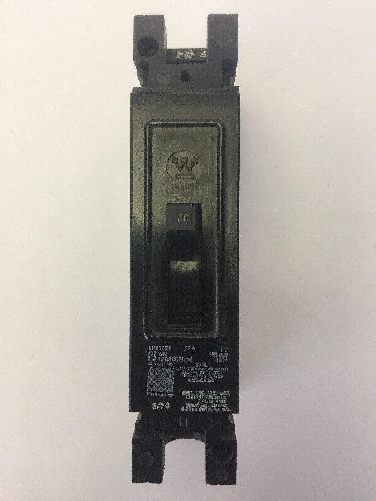 WESTINGHOUSE EHB1020 CIRCUIT BREAKER 20A 277VAC 125VDC 1 POLE (LOT OF 5)