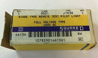 SQUARE D 9001 JTR38 DIODE REMOTE TEST PILOT LIGHT 120VAC SER.C