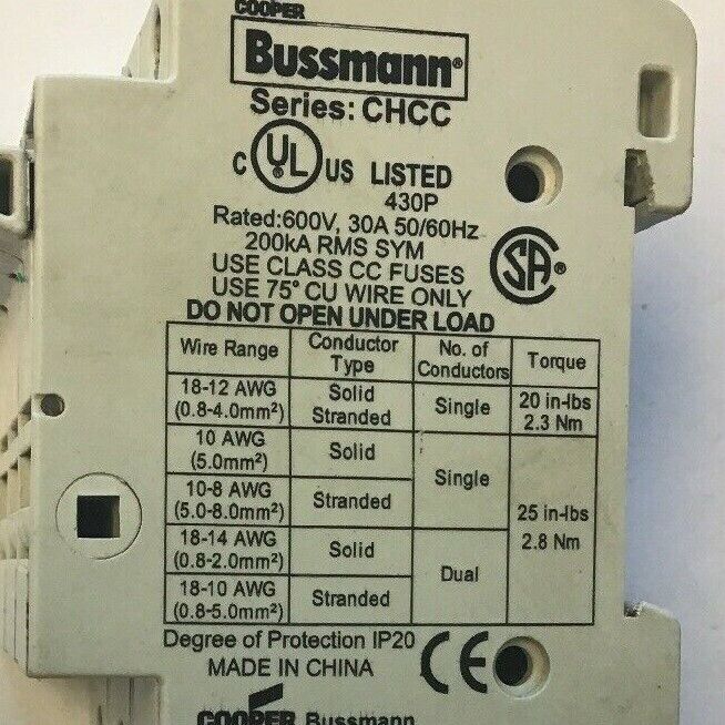 BUSSMANN CHCC FUSE BLOCK HOLDER 3POLE 600V 30A