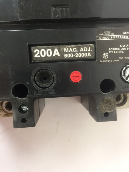 GE TJJ426200WL J-400 CIRCUIT BREAKER 200 AMP 600VAC 250VDC 2 POLE