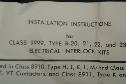 SQUARE D / 9999 R-21 ELECTRICAL INTERLOCK / NEW SURPLUS