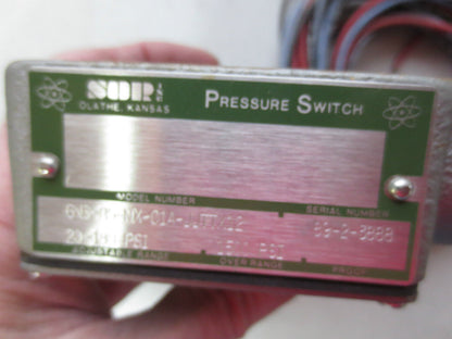 SOR 6N6-B5-NX-C1A-JJTTX12 PRESSURE SWITCH 20-180 psi ADJ. RANGE - NEW SURPLUS