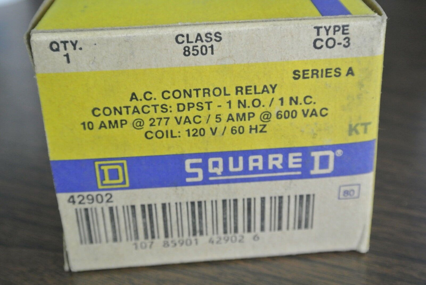 SQUARE D 8501 CO-3 A.C. CONTROL RELAY - DPST 10A @ 277VAC, 120V COIL NEW SURPLUS