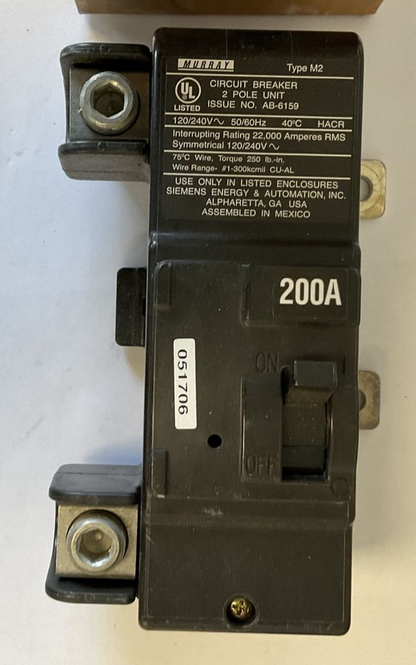 MURRAY M2 200A CIRCUIT BREAKER 120/240VAC 2POLE