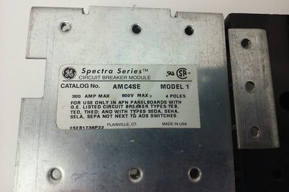 GE AMC4SE CIRCUIT BREAKER MODULE MODEL 1, 300A, 600V, 4P, USED GOOD CONDITION
