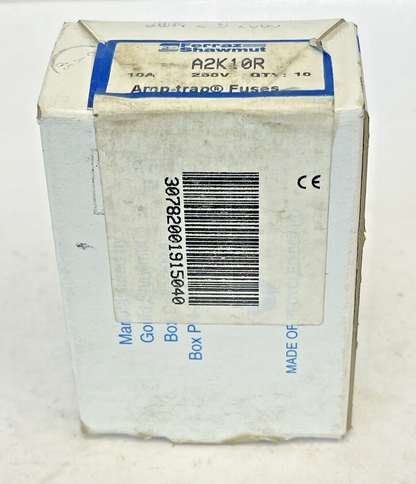 FERRAZ SHAWMUT - *BOX OF 10* - A2K10R - 10 AMP, 250 VAC AMP TRAP FUSES - SEALED