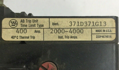WESTINGHOUSE 371D371G13 CIRCUIT BREAKER TRIP UNIT 400AMP 2000-4000 INST TRIP AMP