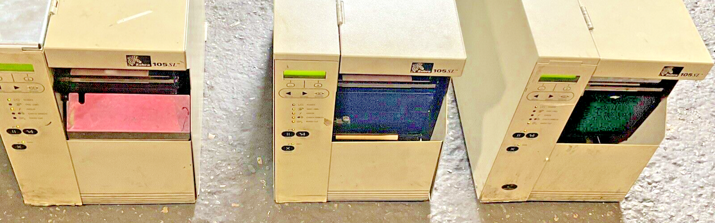 ZEBRA 105SL THERMAL PRINTER 90-264VAC 3A 200W 47-63HZ****PARTS ONLY**** LOTOF3**