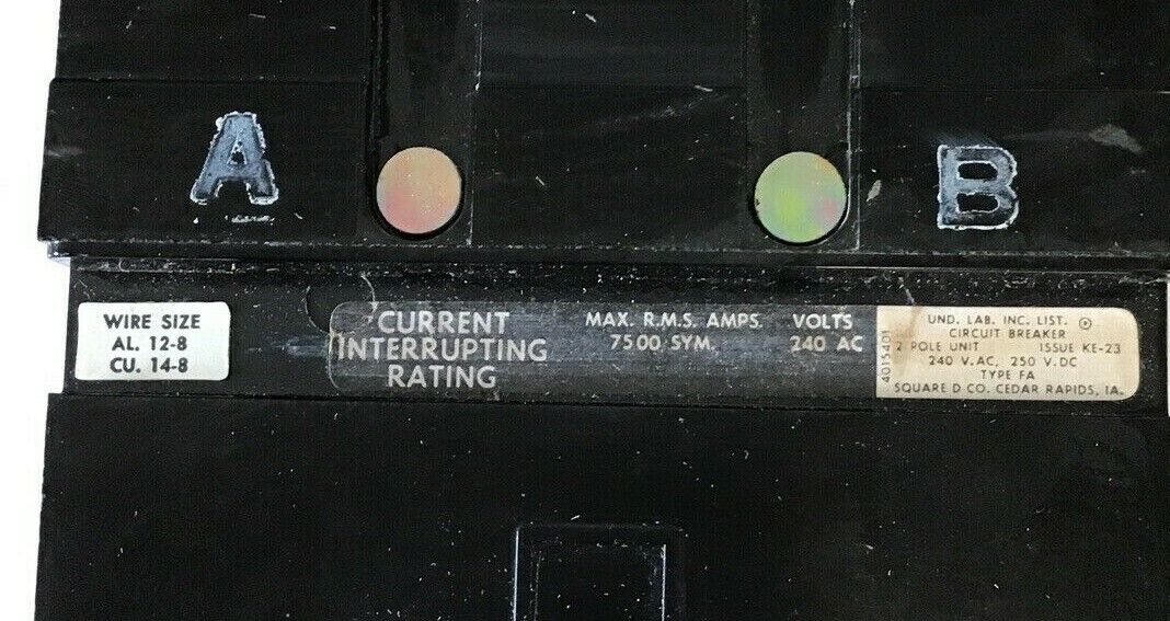 SQUARE D FA22030AB CIRCUIT BREAKER 30A 240VAC/250VDC