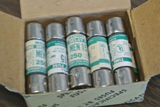 BOX of 10 / ECONOMY MEN15 TIME-DELAY FUSE / 15A / 250V / NEW SURPLUS / MEN 15