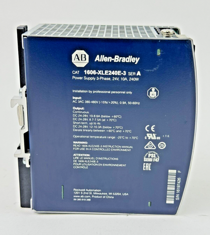 ALLEN-BRADLEY - 1606-XLE240E-3 SER. A - POWER SUPPLY - 3 PH, 240 W, 24 VDC, 10 A