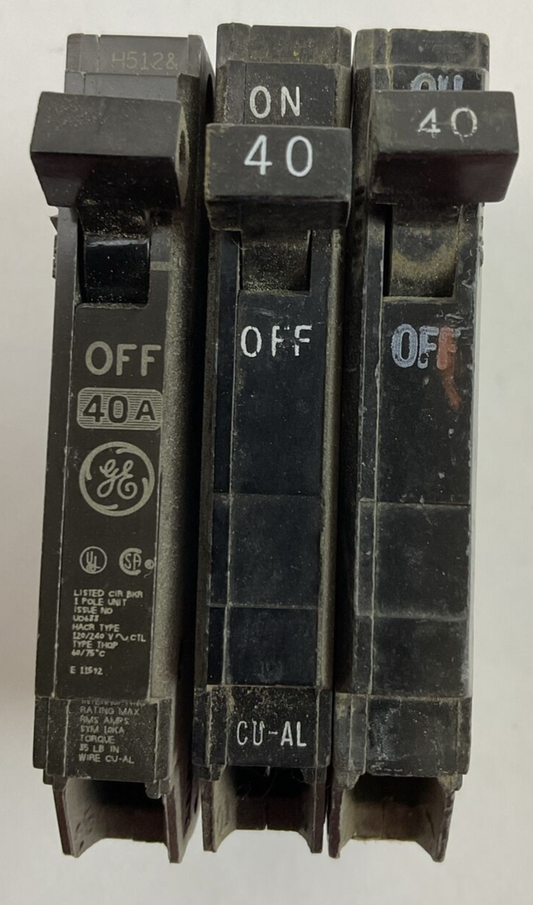 GE THQP140 CIRCUIT BREAKER 1POLE 40AMP 120/240VAC (LOT OF 3)