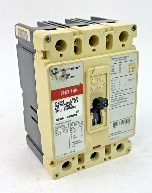 CUTLER-HAMMER - EHD3015 - CIRCUIT BREAKER - 3 POLE/ 15 A/ 480 VAC