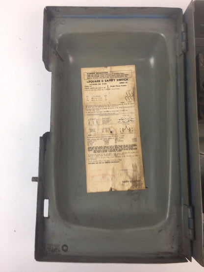 SQUARE D H361 SAFETY SWITCH 30 AMP 600VAC FUSIBLE 20 HP 3 PH