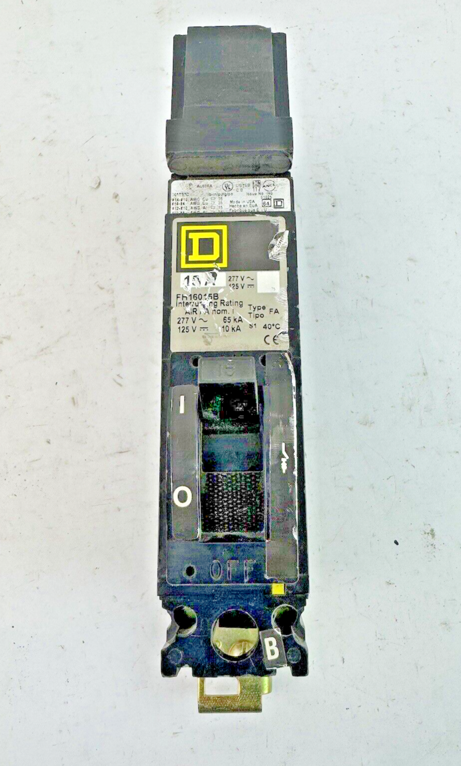 SQUARE D - FH16015B - I-LINE MOLDED CASE CIRCUIT BREAKER - 1 POLE/ 15 A/ 277VAC