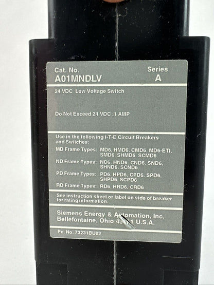 SIEMENS A01MNDLV SERIES A 24VDC LOW VOLTAGE SWITCH