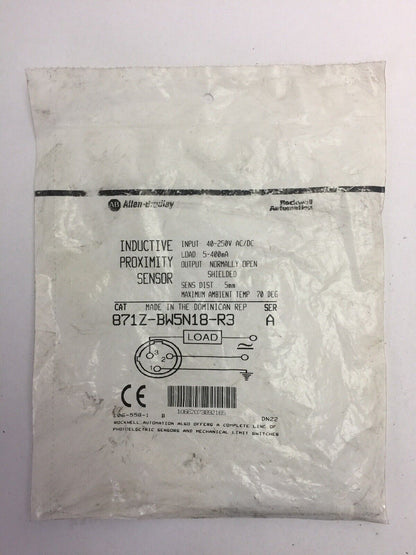 ALLEN BRADLEY 871Z-BW5N18-R3 INDUCTIVE PROXIMITY SENSOR 40-250VAC 5-400mA SER A