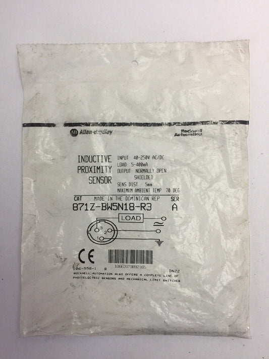 ALLEN BRADLEY 871Z-BW5N18-R3 INDUCTIVE PROXIMITY SENSOR 40-250VAC 5-400mA SER A