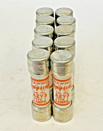 GOULD SHAWMUT - *BOX OF 10* - A2Y3 - 3 AMP, 250 VAC - TYPE 1  AMP TRAP FUSES