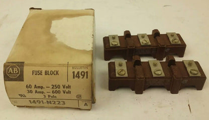 ALLEN BRADLEY 1491-N223 SER. A,FUSE BLOCK,60A, 600V,MISSING FUSE CLIPS,NEW OTHER