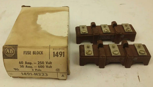 ALLEN BRADLEY 1491-N223 SER. A,FUSE BLOCK,60A, 600V,MISSING FUSE CLIPS,NEW OTHER