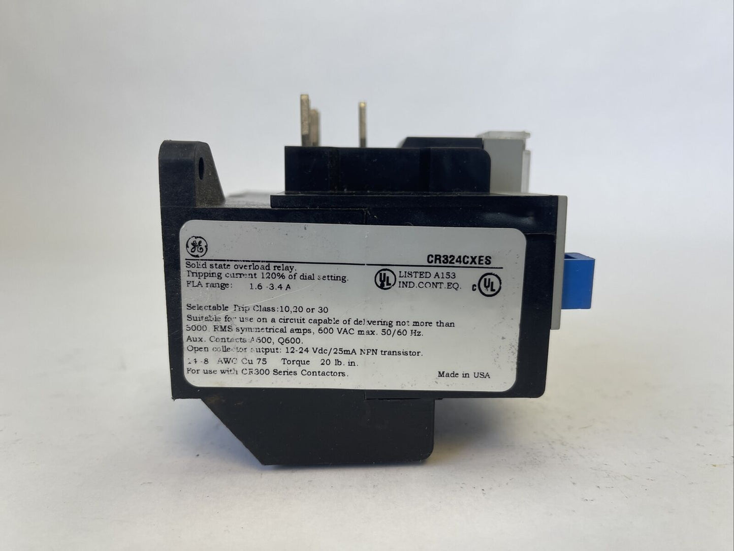 GE CR324CXES SOLID STATE OVERLOAD RELAY 600VAC 1.6-3.4A