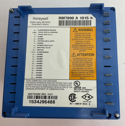 HONEYWELL RM7890 A 1015 BURNER CONTROL REV E R7849 A 1023 ULTRAVIOLET FLAME AMP