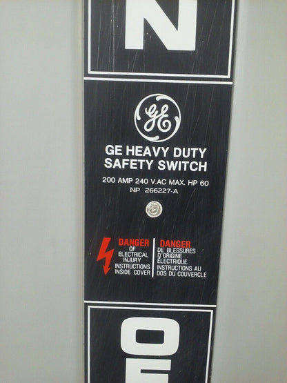 GE TH4324 MODEL 7 FUSIBLE SAFETY SWITCH 3P 200A 240V 60 TYPE 1 INDOOR ENCLOSURE