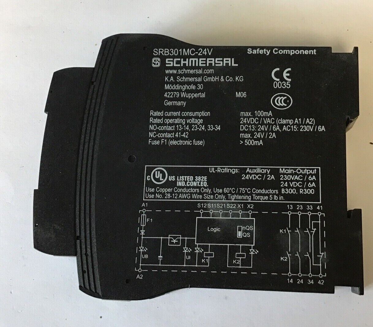 SCHMERSAL SRB301MC-24V SAFETY RELAY 24VDC/VAC MISSING FRONT COVER