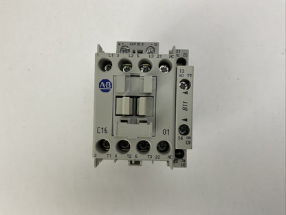 ALLEN BRADLEY 100-C16E*01 SER B CONTACTOR 600VAC 15HP 30A COIL 24VDC 100-S SER B