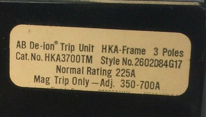 WESTINGHOUSE HKA3700TM TRIP UNIT 225AMP 3POLE INST TRIP 350-700A 2602D84G17
