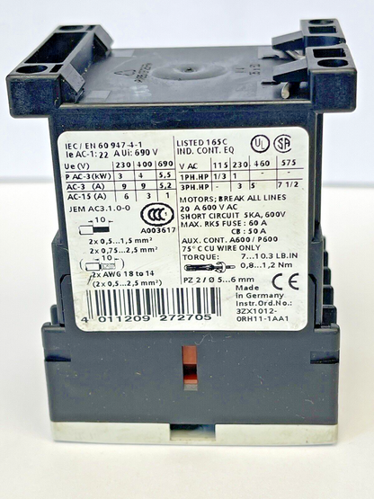 SIEMENS - 3RT1016-1BB41 - CONTACTOR - AC-3 9 A, 4 kW / 400 V 1 NO, 24 V DC 3-pol