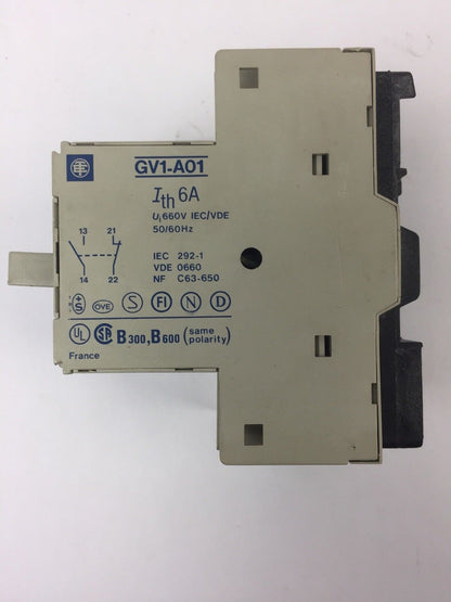 TELEMECANIQUE GV1-M10 MOTOR CIRCUIT BREAKER WITH GV1-A01 AUXILIARY CONTACT