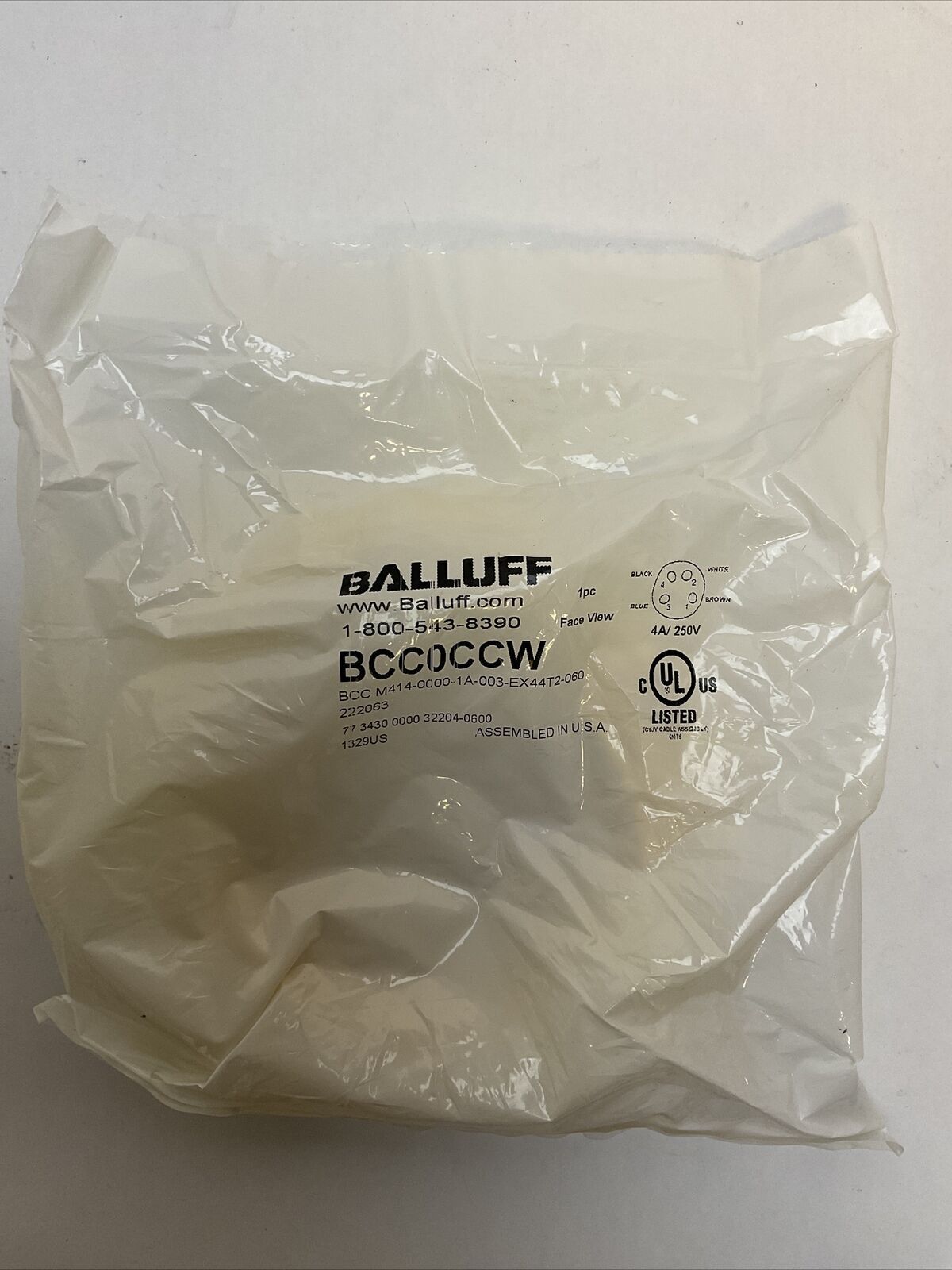 BALLUFF BCC0CCW CORDSET BCC M414-0C00-1A-003-EX44T2-060 222063 4A/250V