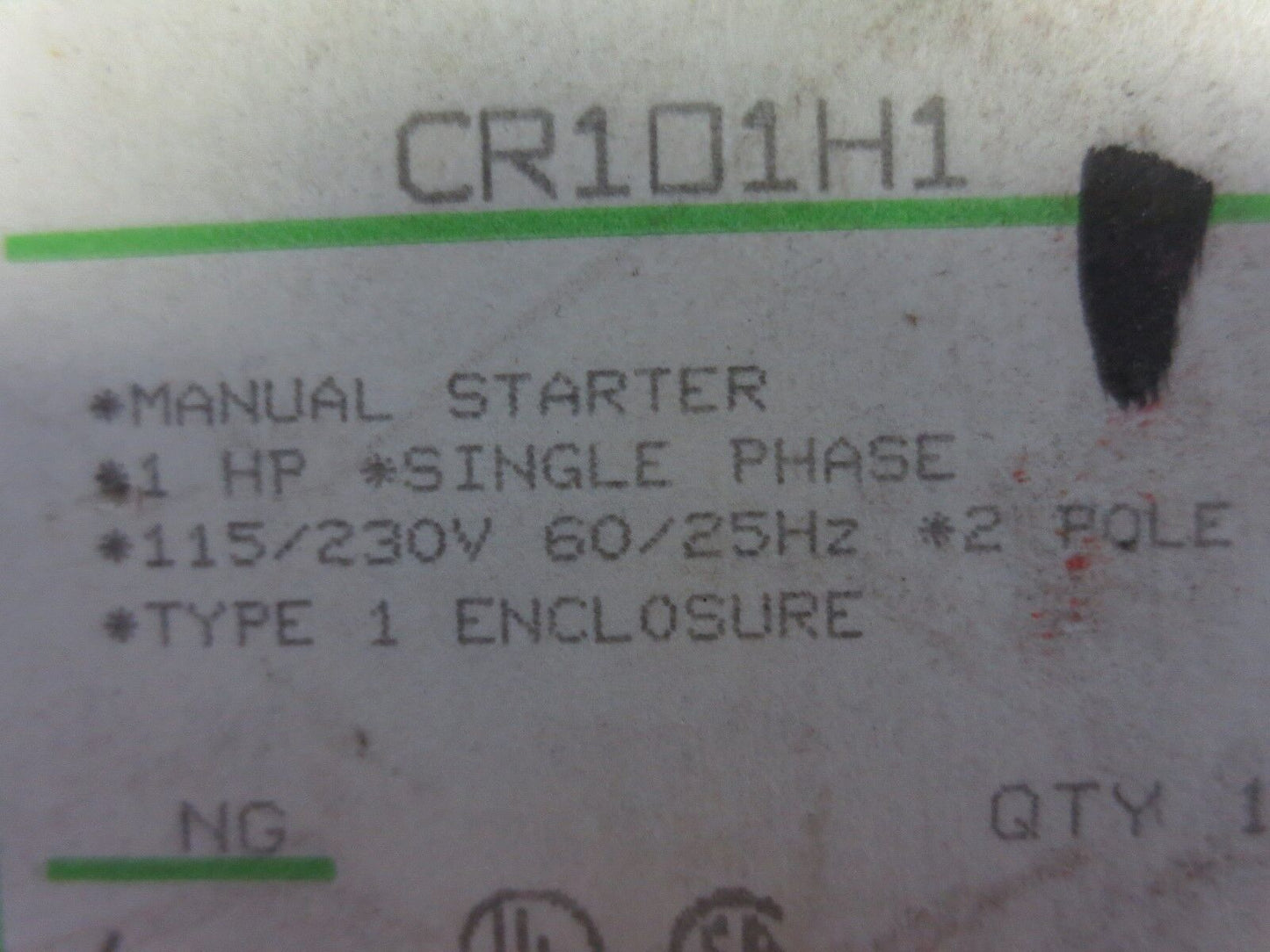 GENERAL ELECTRIC CR101H1 MANUAL STARTER 1HP 1-PHASE, 115/230V, NO ENCL. COVER