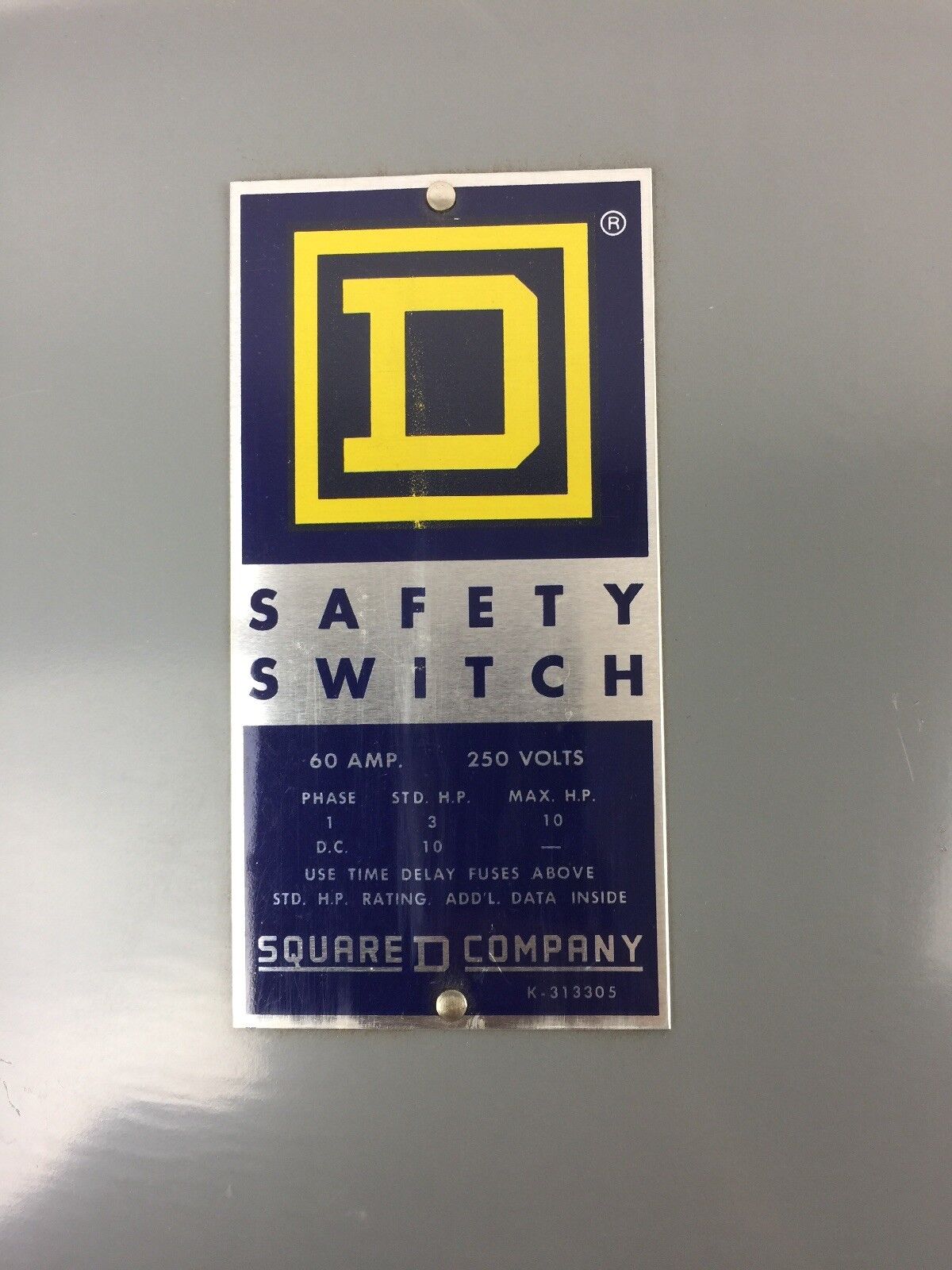 SQUARE D H-222AWK HEAVY DUTY SAFETY SWITCH 240 A.C. VOLTS 60 AMPS 250 D.C. VOLTS