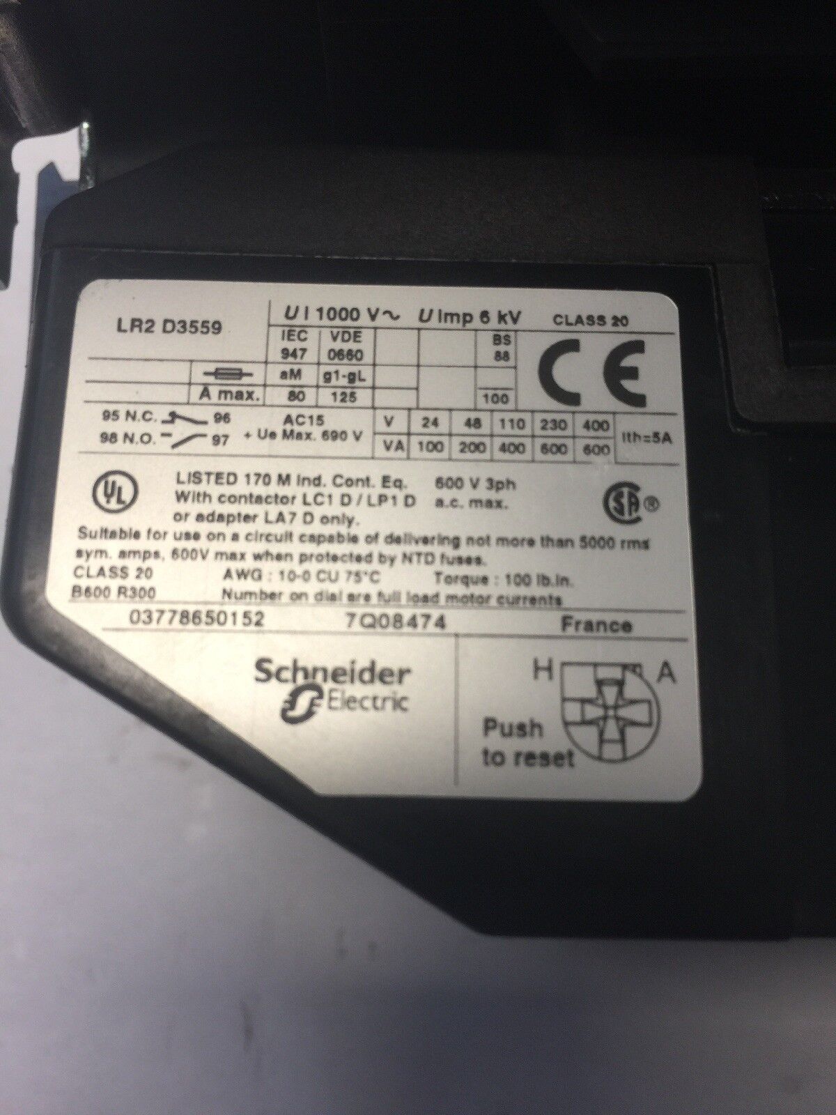 TELEMECANIQUE LC1 D80 REVERSING CONTACTOR LR2 D35 OVERLOAD LR2 D3559 LX1 D6 G7