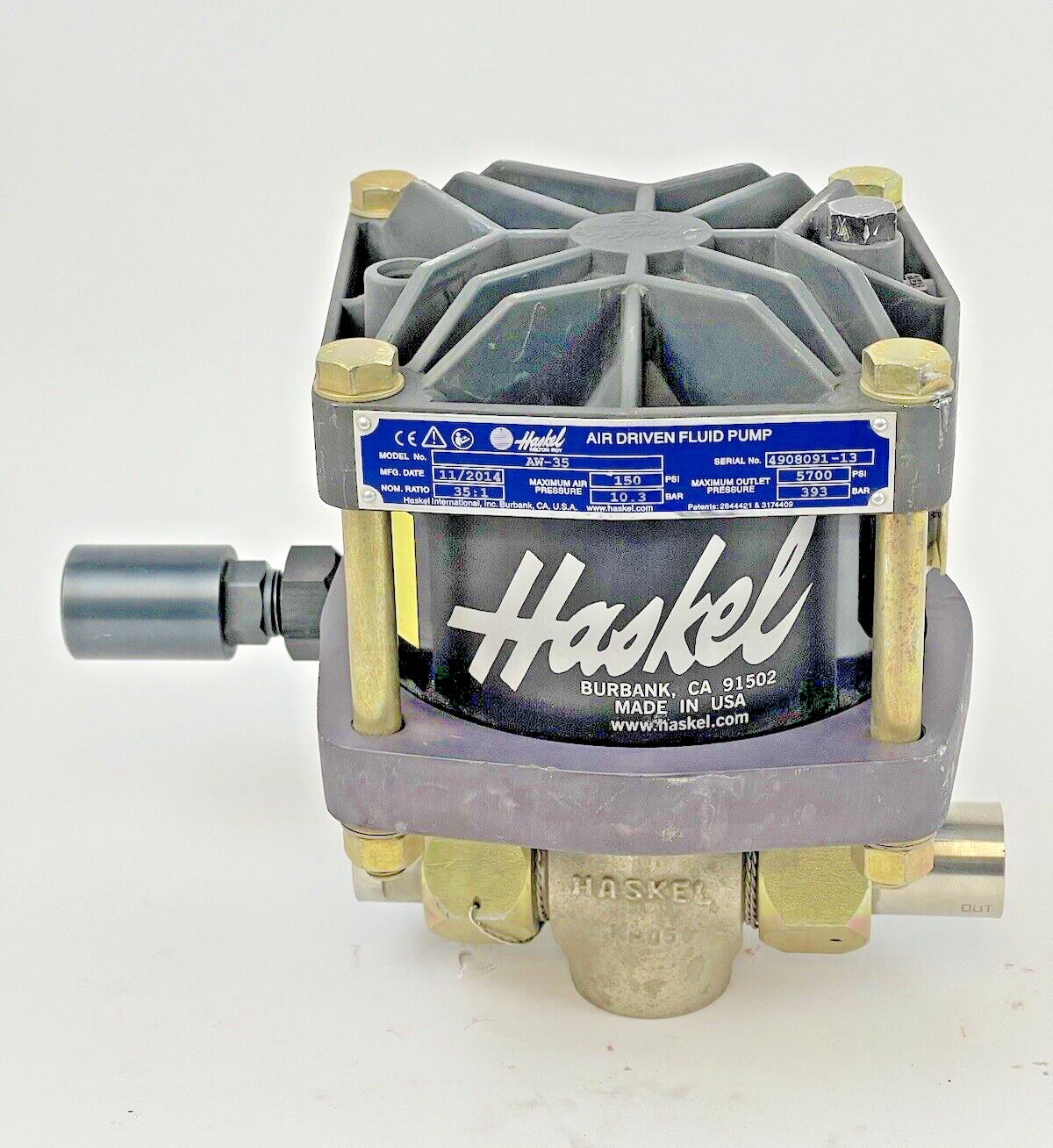 HASKEL-AW-35 -AIR DRIVEN LIQUID PUMP-35:1, 150/10.3 MAX AIR, 5700/393 MAX OUTLET