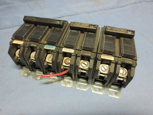GE CIRCUIT BREAKERS 15A (2) 2-POLE, (1) 3-POLE on RACK - THHQC TYPE