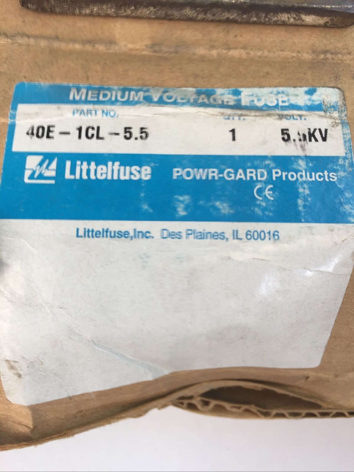 LITTELFUSE 40E-1CL-5.5 E RATED TRANSFORMER AND FEEDER PROTECTION 5.5KV 40E AMP