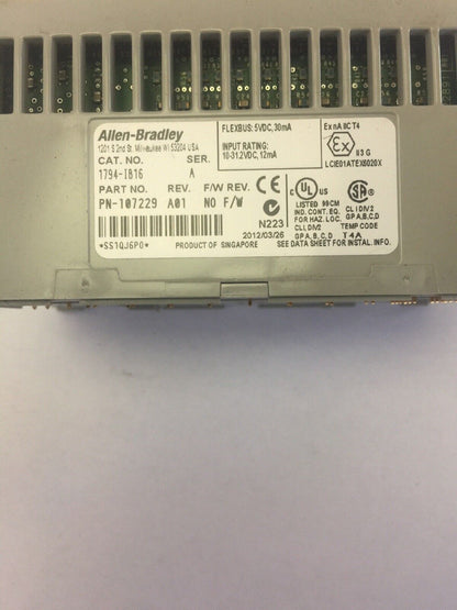 ALLEN BRADLEY 1794-IB16 24VDC SINK INPUT MODULE SER A REV A01 F/W REV NO F/W