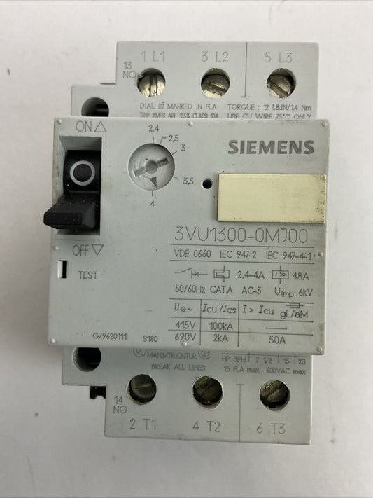SIEMENS 3VU1300-0MJ00 STARTER MOTOR PROTECTOR 600VAC 3PH 20HP