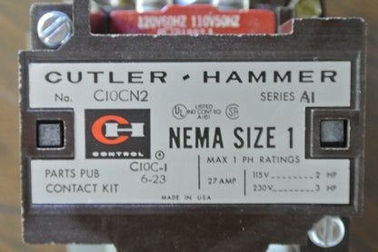 CUTLER-HAMMER C10CN2A MAGNETIC CONTACTOR 120V COIL SIZE 1 -  2P NEW SURPLUS